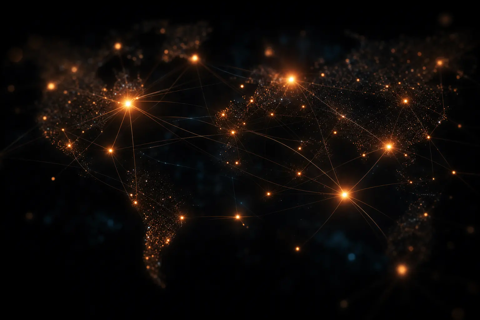 Constellation of connected glowing nodes across dark space